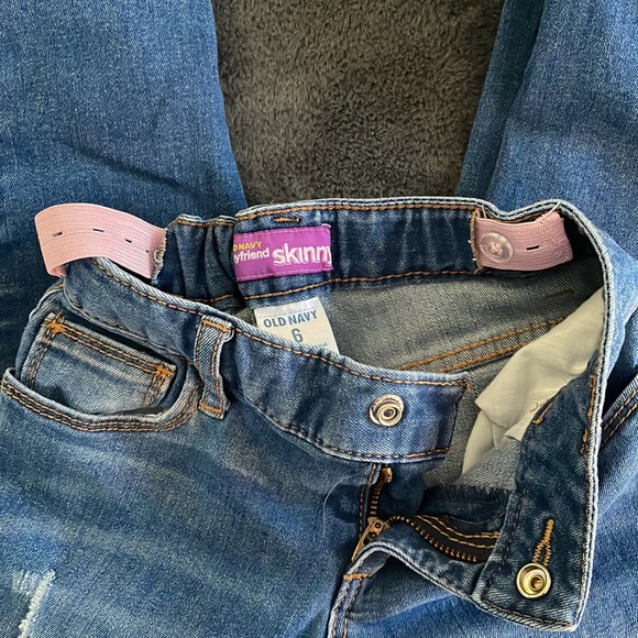 Boyfriend Skinny Jeans Mixed Denim Patchwork Distressed Old Navy Adjustable Sz 6 - Picture 6 of 7